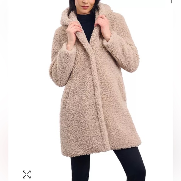 BCBGeneration Jackets & Blazers - BCBGeneration Hooded Button-Front Teddy Bear Coat in Tan